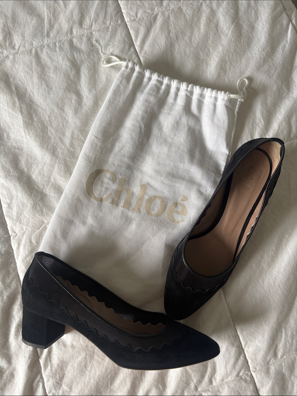 Chloé black suede and mesh pumps